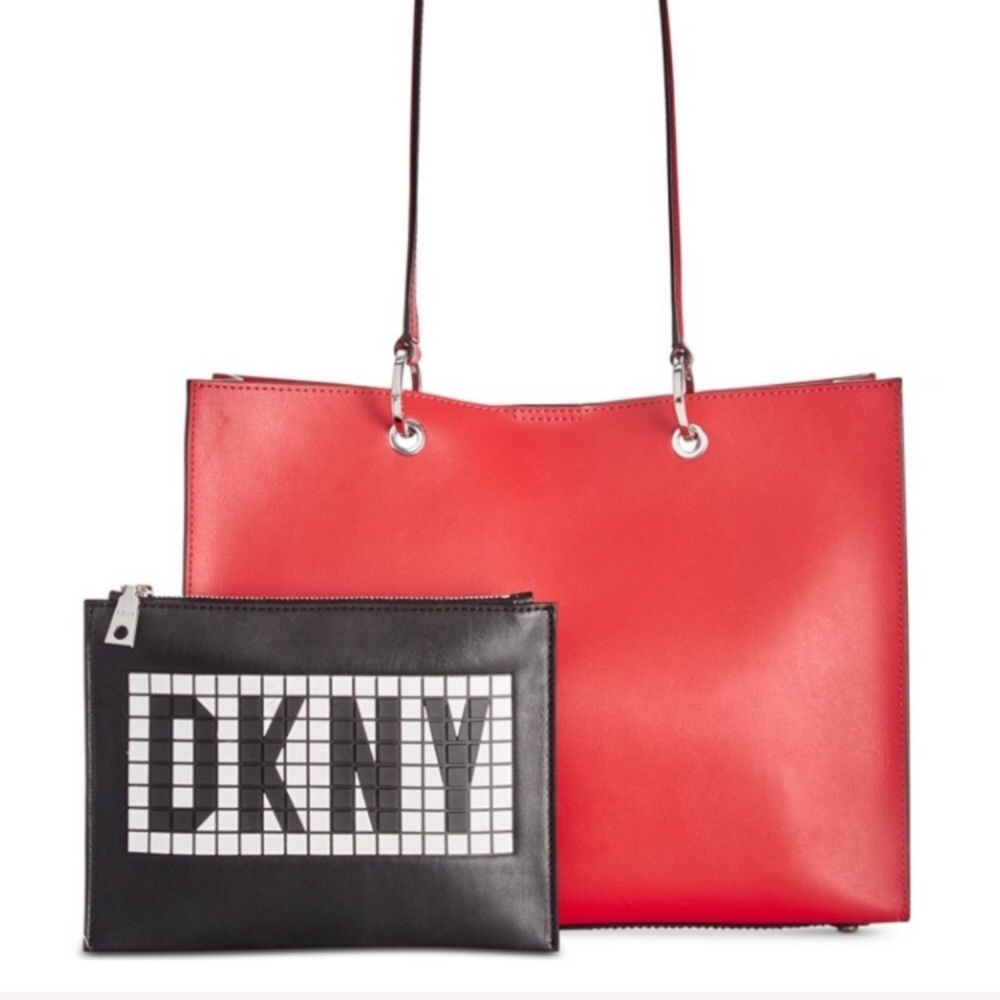 DKNY Red Mott Tile Logo Leather Tote NWT